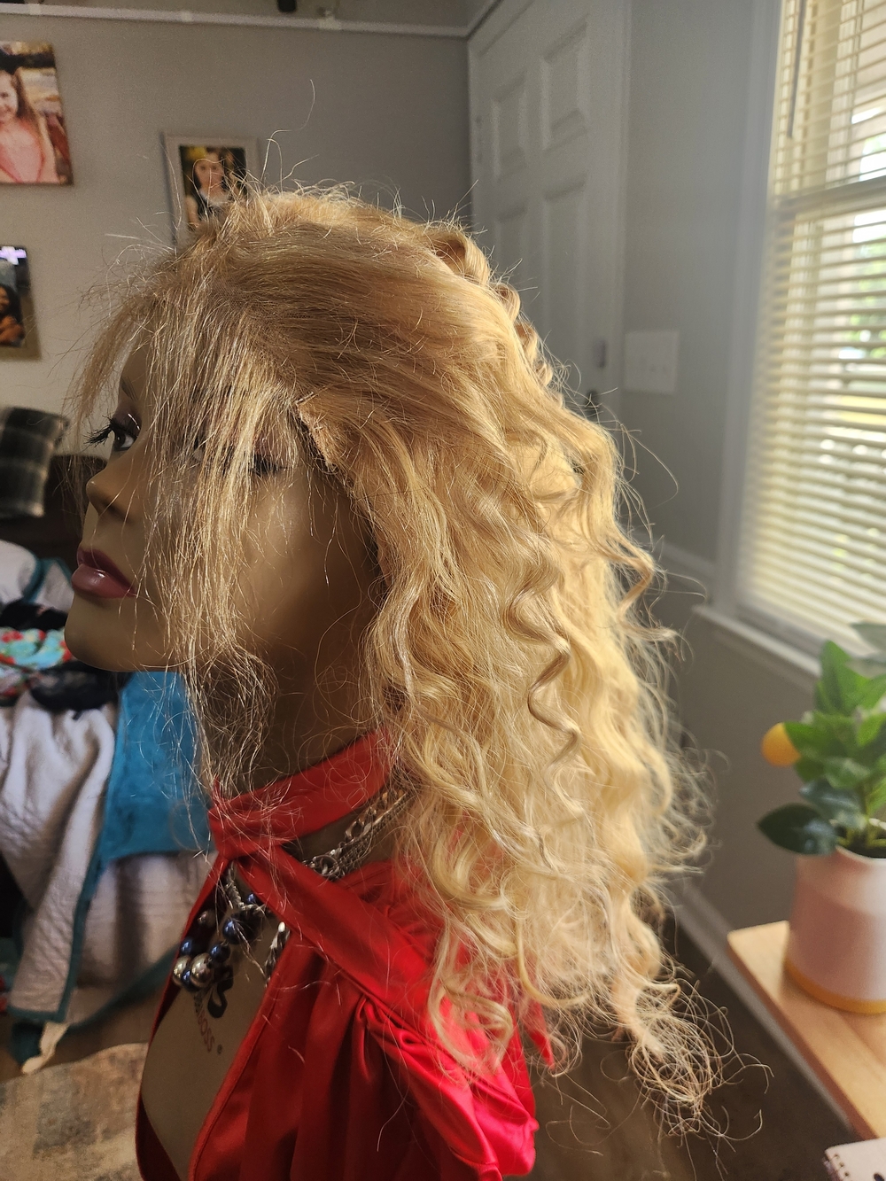 Blonde Curly Women's Wig - Natural Wave Human Blend Hairpiece